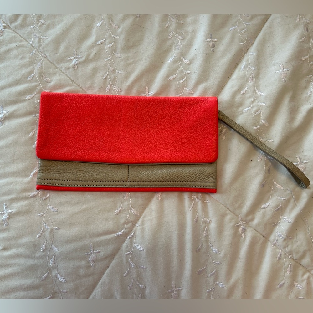 Gap Colorblock Leather Bright Pink and Tan Wristlet
